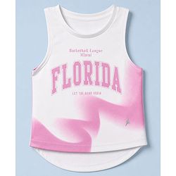 Pine Active Knit Sleeveless T-Shirt With Text Print - White & Pink