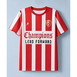 Pine Active Knit Half Sleeves Striped & Champions Lead Forward T-Shirt - Red