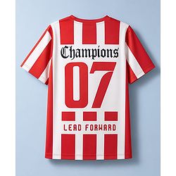 Pine Active Knit Half Sleeves Striped & Champions Lead Forward T-Shirt - Red