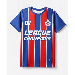 Pine Active Knit Half Sleeves T-Shirt With Text Print - Red & Blue