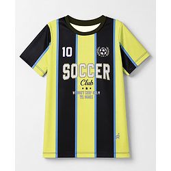 Pine Active Knit Half Sleeves Striped T-Shirt Numeric Print - Yellow