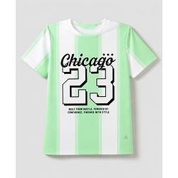 Pine Active Knit Half Sleeves T-Shirt with Stripes & Chicago 23 Print - Green