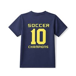 Pine Active Knit Half Sleeves T-Shirt with Front & Back Soccer Champions Print - Navy Blue