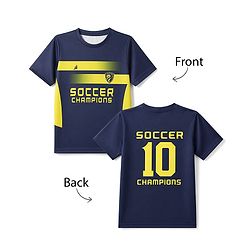 Pine Active Knit Half Sleeves T-Shirt with Front & Back Soccer Champions Print - Navy Blue
