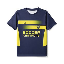 Pine Active Knit Half Sleeves T-Shirt with Front & Back Soccer Champions Print - Navy Blue