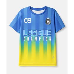 Pine Active Knit Half Sleeves T-Shirt With League Champion Text Print - Yellow