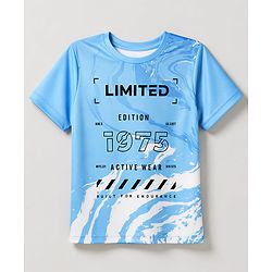 Pine Active Knit Half Sleeves T-Shirt  with Text Print - Blue