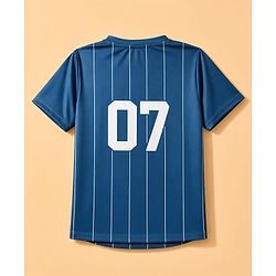 Pine Active Knit Half Sleeves T-Shirt With Stripes & Text Print - Blue