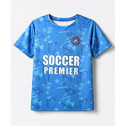 Pine Active Knit Half Sleeves T-Shirt With Text Print - Blue