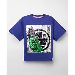 Pine Kids Marvel 100% Cotton Single Jersey Knit T-Shirts with Half Sleeves and Hulk Reversible Sequins - Purple