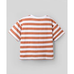 Pine Kids Marvel 100% Cotton Single Jersey Knit Half Sleeves Drop Shoulder Striped T-Shirts with Iron Man Reversible Sequins - Orange
