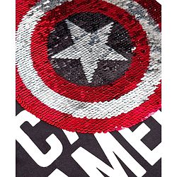 Pine Kids Marvel 100% Cotton Single Jersey Knit Half Sleeves T-Shirts with Captain America Graphic and Shield Reversible Sequins - Black