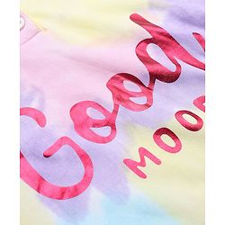 Pine Kids Cotton Knit Hooded Sweatshirt With Full Sleeves and Good Mood Text Print - Light Blue