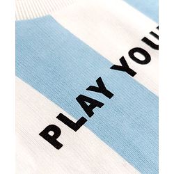 Pine Kids Knit Full Sleeves Striped & Text Printed Sweatshirt - White & Light Blue