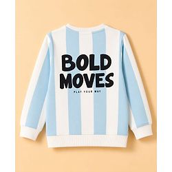 Pine Kids Knit Full Sleeves Striped & Text Printed Sweatshirt - White & Light Blue