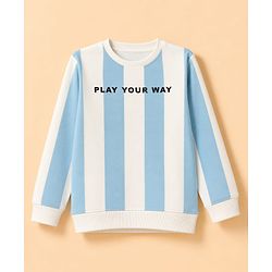 Pine Kids Knit Full Sleeves Striped & Text Printed Sweatshirt - White & Light Blue