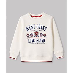 Pine Kids Cotton Mixes Knit Sweatshirt with Full Sleeves and West Coast College League Text Print - Off White