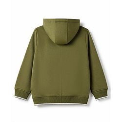 Pine Kids Cotton Mix Knit Full Sleeves Hooded Sweat Jacket with Text Print - Olive Green