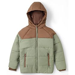 Pine Kids Woven Full Sleeves Hooded Padded Jacket - Olive Green