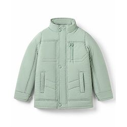 Pine Kids Woven Full Sleeves Solid Padded Winter Jacket - Light Green