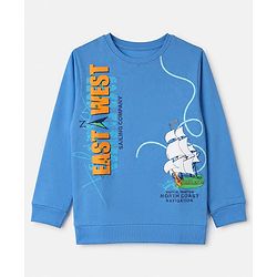 Pine Kids Cotton Mixes Knit Ful Sleeves Sweatshirts with Ship Print - Blue