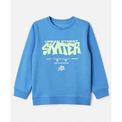 Pine Kids Cotton Mix Knit Full Sleeves Sweatshirt With Text Print - Blue