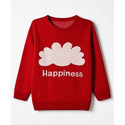 Pine Kids Pullover with Full Sleeves and Cloud Design - Red