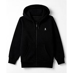 Pine Kids Cotton Mix Knit Full Sleeves Hooded Sweatshirt With Kangaroo Pockets - Black