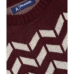 Pine Kids Knit Pullover with Full Sleeves and Chevron Design - Burgundy & Beige