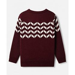 Pine Kids Knit Pullover with Full Sleeves and Chevron Design - Burgundy & Beige