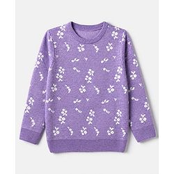 Pine Kids Knit Pullover with Full Sleeves and Floral Design in Purple for 4-5 Years