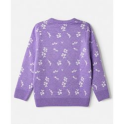 Pine Kids Knit Pullover with Full Sleeves and Floral Design in Purple for 4-5 Years
