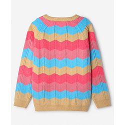 Pine Kids Knit Pullover with Full Sleeves & Striped Design - PInk