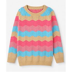 Pine Kids Knit Pullover with Full Sleeves & Striped Design - PInk