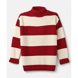 Pine Kids Knit Full Sleeves Striped Pullover - Beige & Red