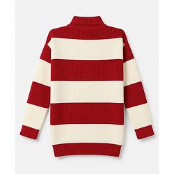 Pine Kids Knit Full Sleeves Striped Pullover - Beige & Red