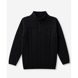 Pine Kids Knit Pullover with Full Sleeves and Cable Knit Design in Black