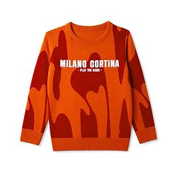 Pine Kids Knit Full Sleeves Text Printed Pullover Sweater - Neon Orange