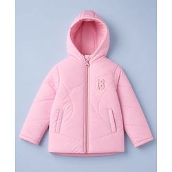 Pine Kids Woven Hoodie with Full Sleeves and 18 Applique in Light Pink