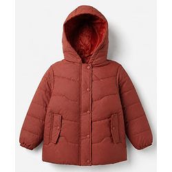 Pine Kids Woven Full Sleeves Hooded Padded Winter Jacket - Rust Orange