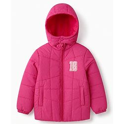 Pine Kids Woven Padded/Quilted/ Winter Jacket with Full Sleeves and 18 Applique in Dark Pink for 4-5 Years