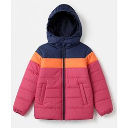 Pine Kids Woven Hoodie with Full Sleeves and Color Block in Pink Blue
