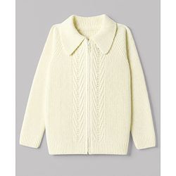 Pine Kids Knit Full Sleeves Front Open Sweater - Offwhite