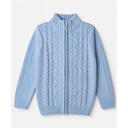 Pine Kids Cable Knit Front Open Sweater with Full Sleeves in Blue for 4-5 Years