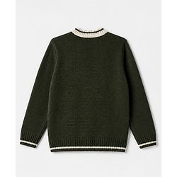 Pine Kids Cable Knit Front Open Sweater with Full Sleeves and Cr Patch in Green
