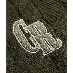 Pine Kids Cable Knit Front Open Sweater with Full Sleeves and Cr Patch in Green