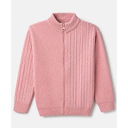 Pine Kids Cable Knit Front Open Sweater with Full Sleeves in Pink for 4-5 Years
