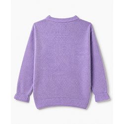 Pine Kids Knit Full Sleeves Front Open Sweater with Frill Details & Floral Embroidery - Purple