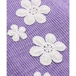 Pine Kids Knit Full Sleeves Front Open Sweater with Frill Details & Floral Embroidery - Purple