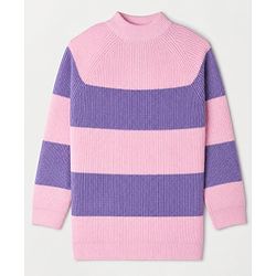 Pine Kids Knit Pullover with Full Sleeves & Striped Design - PInk